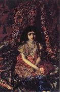 Mikhail Vrubel Young Girl against a Persian Carpet Spain oil painting artist